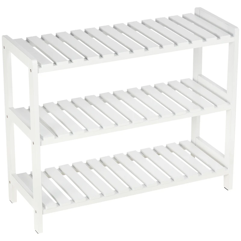 HOMCOM Étagère à chaussures, porte-chaussures 3 niveaux, étagères à lattes, en bois de pin, 70 x 26 x 57,5 cm, blanc