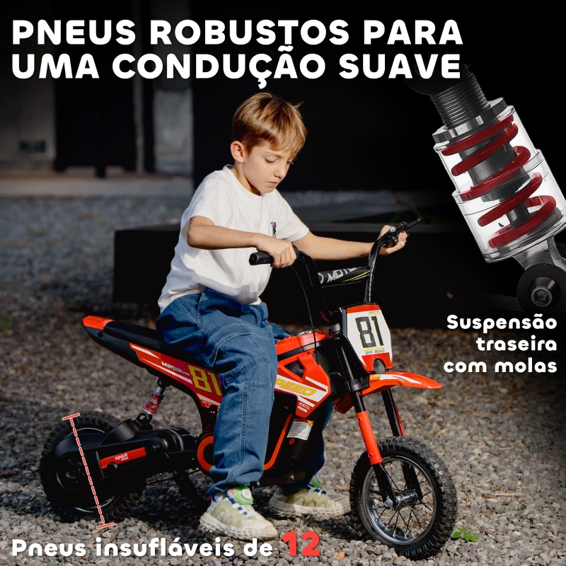 AIYAPLAY Mota Elétrica para Crianças 24V com Motor 250W Velocidade de 6-16km/h Rodas de 30,5 cm para Crianças de 8-12 Anos Vermelho