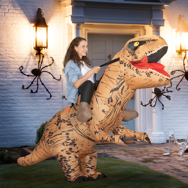 Outsunny Opblaasbaar dinosauruskostuum voor volwassenen Dino T-Rex kostuum grappig Halloween Karneval Feest