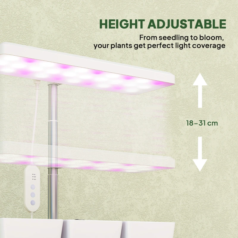Outsunny Wachstumsleuchte 10W Vollspektrum-LED Pflanzenlampe mit 3 Pflanzkästen, 31,8 x 13,4 x 35,6 cm, weiß