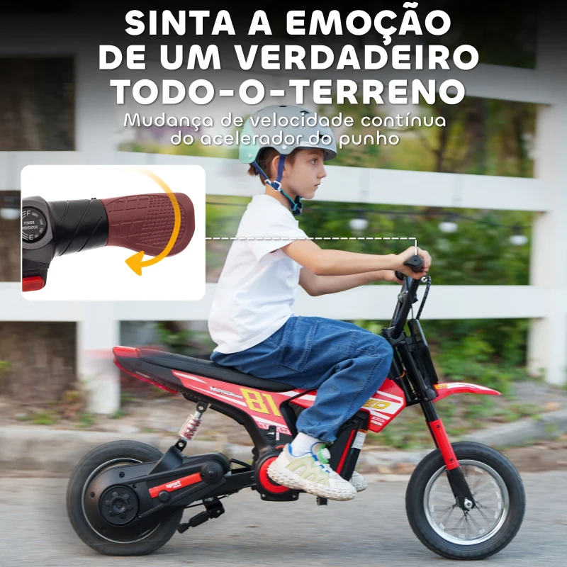 AIYAPLAY Mota Elétrica para Crianças 24V com Motor 250W Velocidade de 6-16km/h Rodas de 30,5 cm para Crianças de 8-12 Anos Vermelho