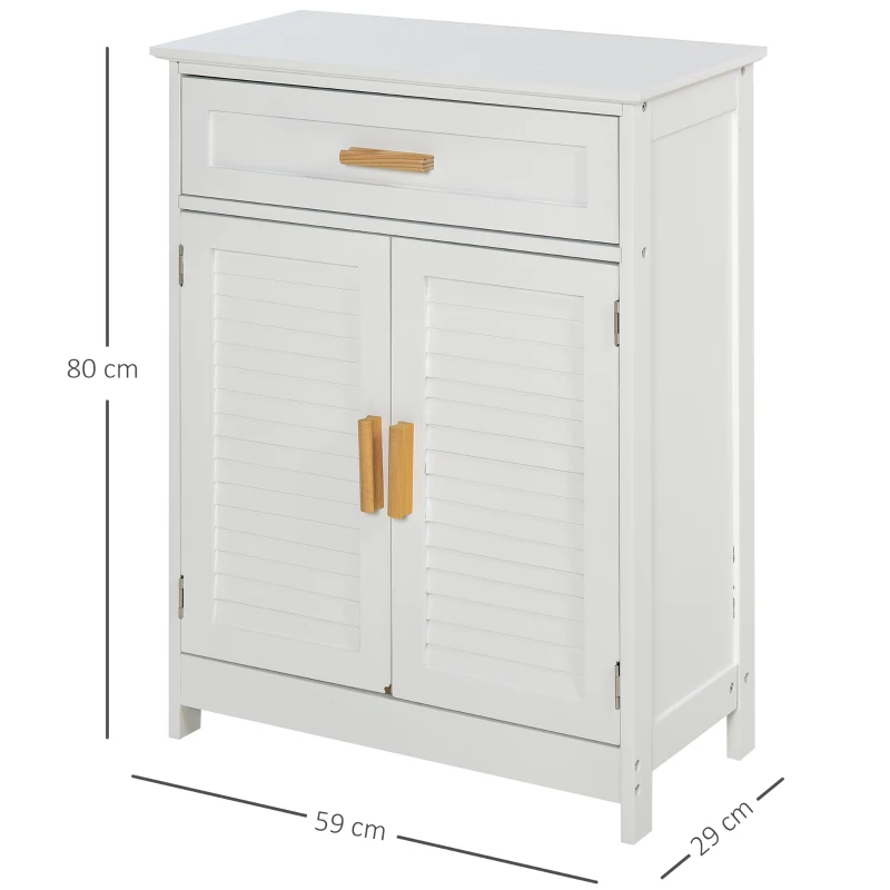 kleankin Freestanding Bathroom Storage Cabinet with Double Shutter Door and Drawer, Toilet Vanity Cabinet, Narrow Organizer, White