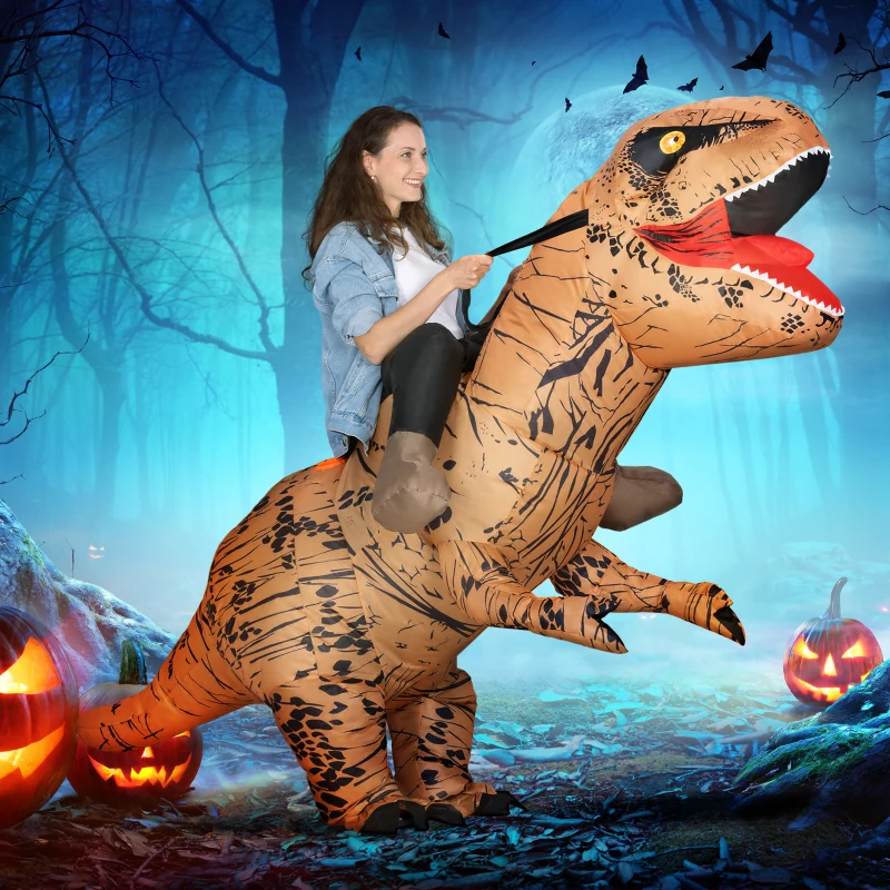 Outsunny Opblaasbaar dinosauruskostuum voor volwassenen Dino T-Rex kostuum grappig Halloween Karneval Feest