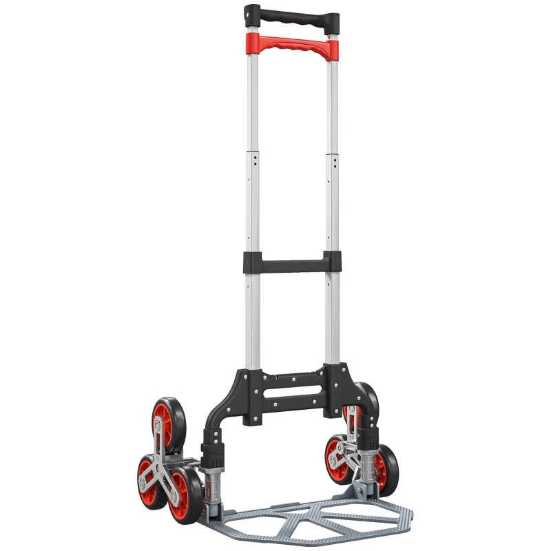 HOMCOM Trolley sube-escaleras plegable, sistema de 6 ruedas, soporta 70 kg, aluminio, rojo