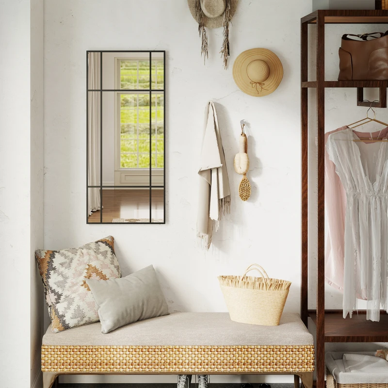 HOMCOM Espejo de Pared Estilo Ventana con Montaje Vertical y Horizontal, 110x50cm, Negro