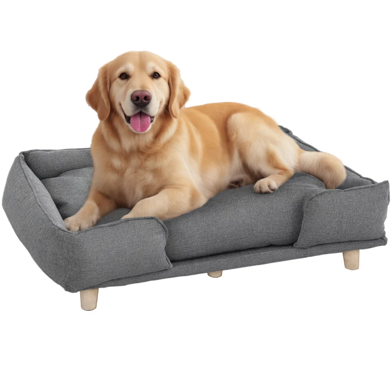 PawHut Dog sofa, pet sofa, pet bed, removable & washable cushion, Natural+ Dark gray