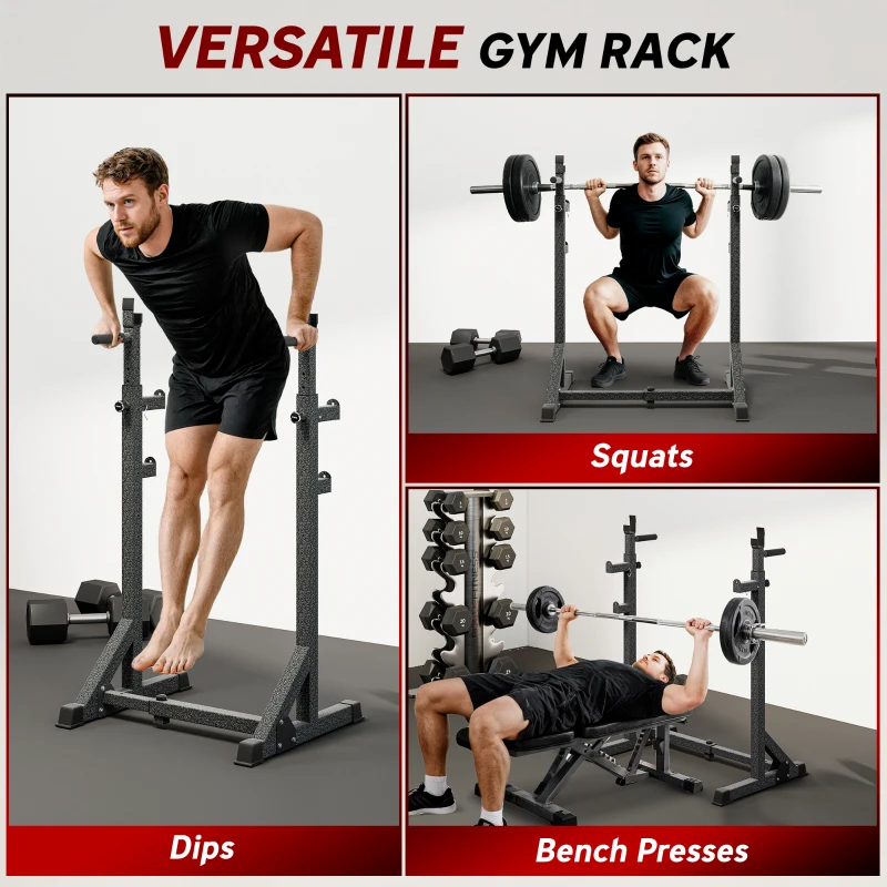SPORTNOW Heavy Duty Barbell Squat Rack, Adjustable and Multifunctional Weight Power Stand, for Home, Gym - Black