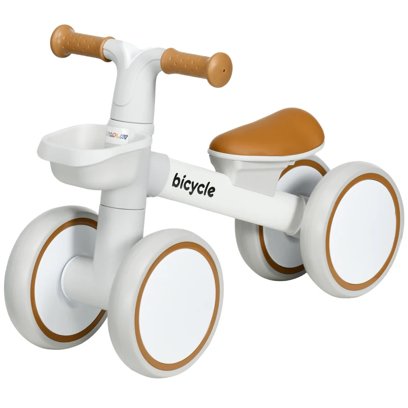 AIYAPLAY Draisienne vélo Enfant 4 roues selle réglable, guidon ergonomique alliage alu. PP, enfant 1 à 3 ans - Marron Blanc
