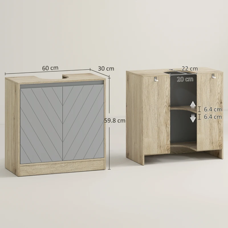 HOMCOM Armadietto Sottolavabo in MDF con Ritaglio per Lavandino con 2 Ante e 2 Mensole Regolabili, 60 x 30 x 60cm