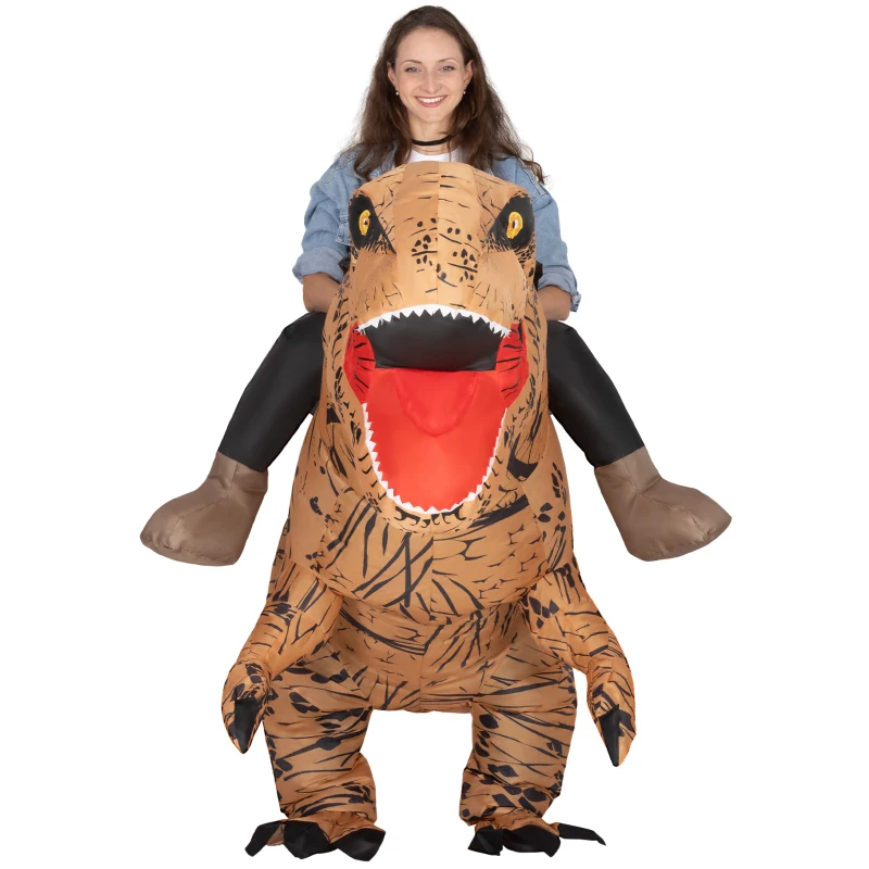 Outsunny Aufblasbares Dinosaurier Kostüm für Erwachsene Dino T-Rex Kostüme lustig Halloween Karneval Party