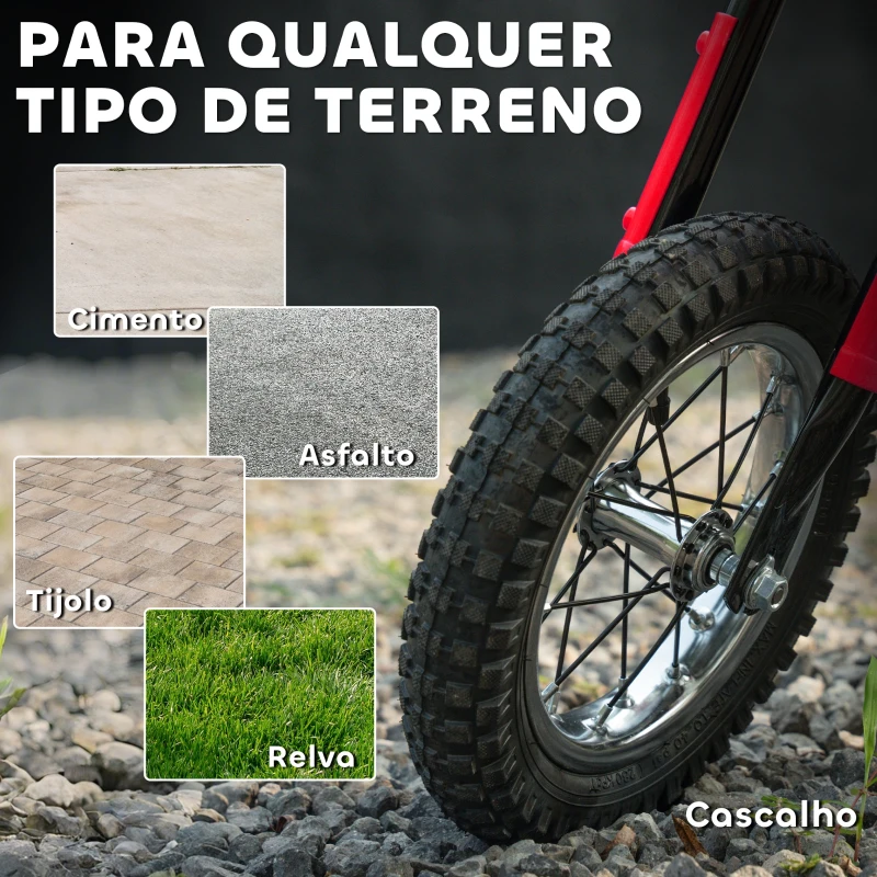 AIYAPLAY Mota Elétrica para Crianças 24V com Motor 250W Velocidade de 6-16km/h Rodas de 30,5 cm para Crianças de 8-12 Anos Vermelho