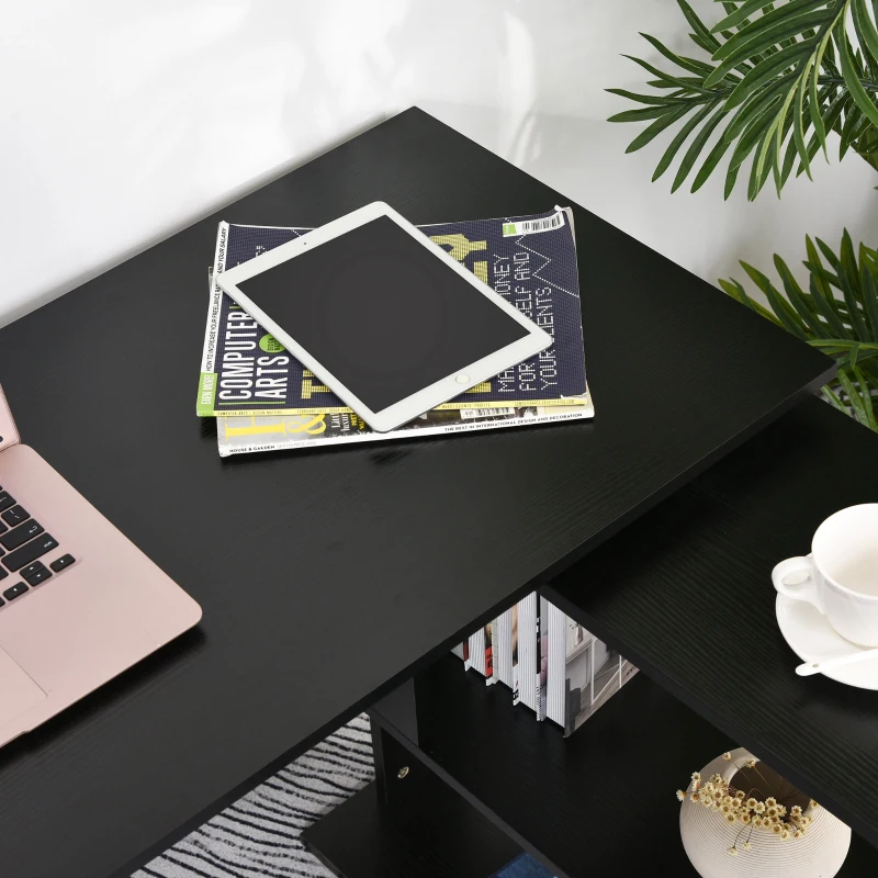 HOMCOM Mesa de Computador Secretária Mesa de Canto Giratória 360° com 5 Prateleiras 120x110x74,5 cm Preto