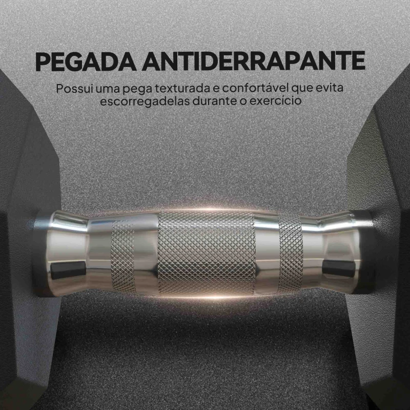 HOMCOM Conjunto de 2 Halteres Hexagonais de 15 kg (30 kg Total) com Pega Metálica Anti-Deslizante Preto e Prateado