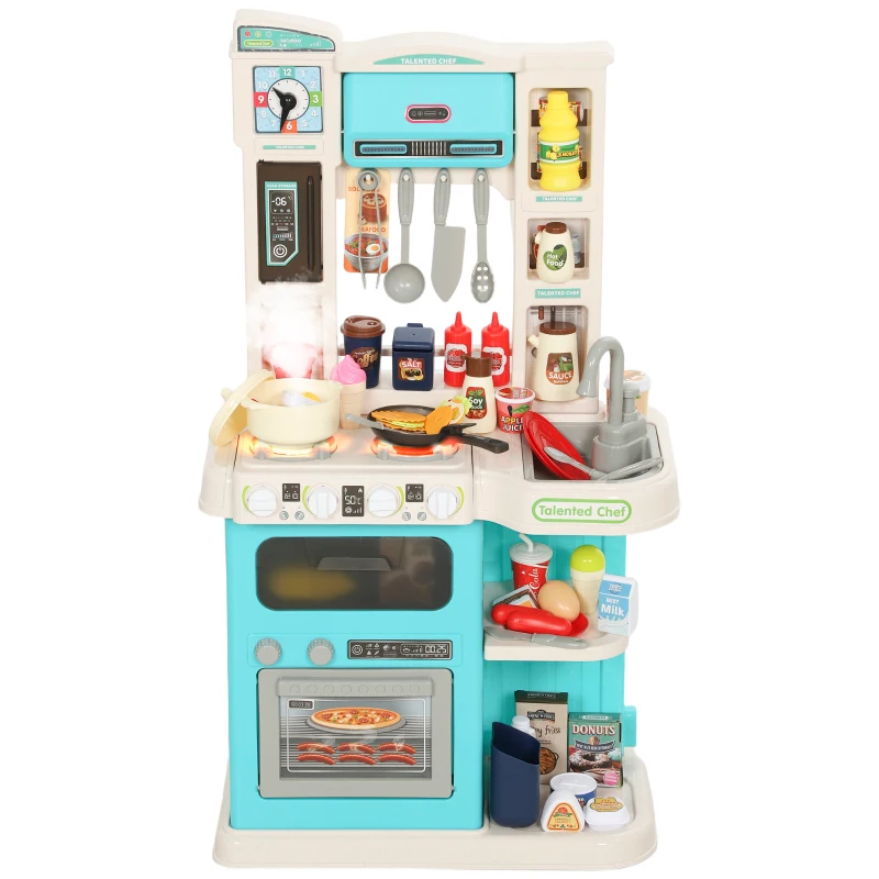 AIYAPLAY Cuisine Jouet pour Enfants 3-6 Ans avec 92 Accessoires, en PP, PE et ABS, 44.5x24x79 cm, Vert