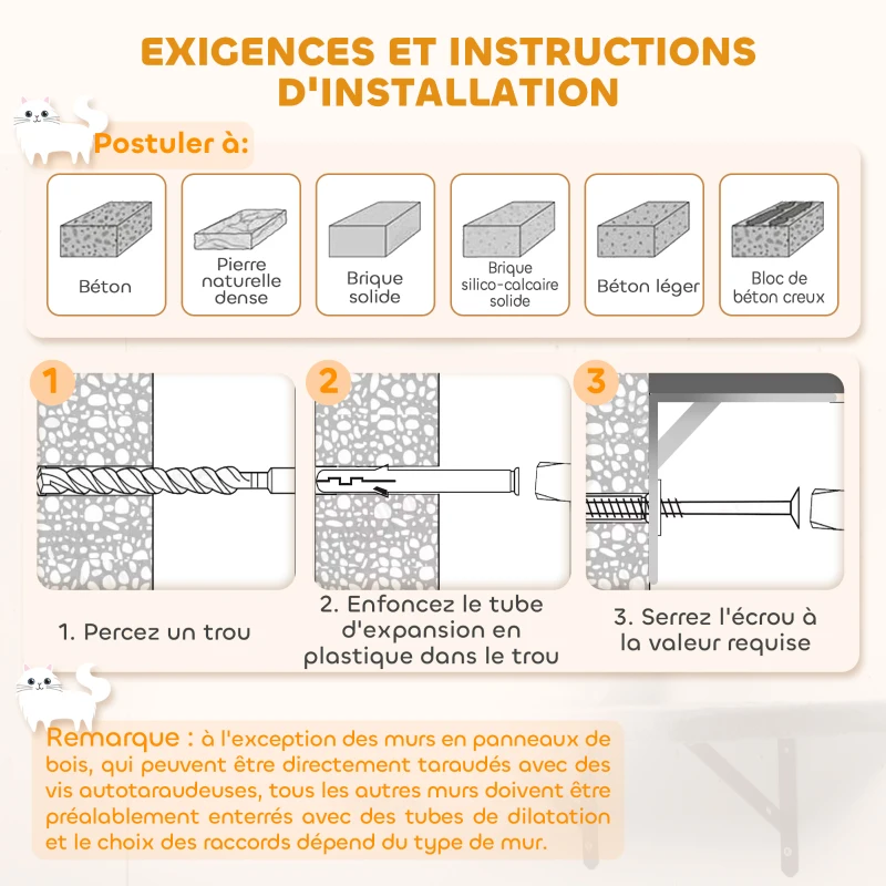 PawHut Wand-Katzenregal Katzen-Wandbaum 5-teilig 2 Höhlen Hängematte Plattformen Sisal grau