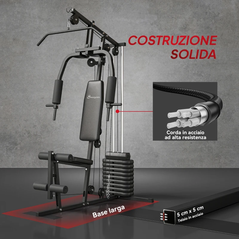 HOMCOM Stazione Fitness con Pesi da 45kg per Allenamento a Casa, 135x103x210cm, Nero