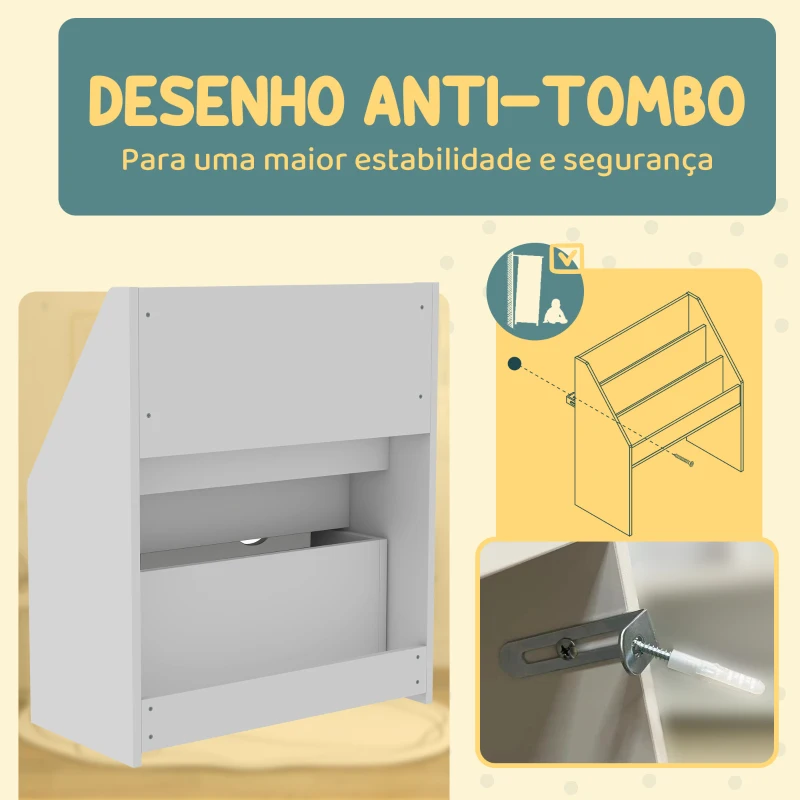 AIYAPLAY Estante de Brinquedos com 3 Compartimentos Gaveta com Rodas para Quarto Sala de Jogos 62,5x30x70 cm Branco