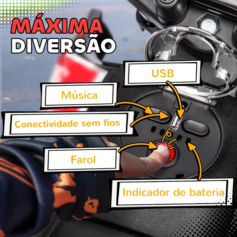 AIYAPLAY Mota Elétrica Infantil Aprilia 12V Rodas de Apoio Farol Música Porta USB Amortecedor Branco