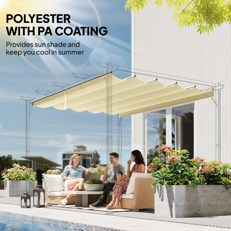 Outsunny Retractable Pergola Cover, 2.55 x 2.5 m Replacement Canopy Fabric for 3 x 3 m Frame, Roof Top Only, Cream White