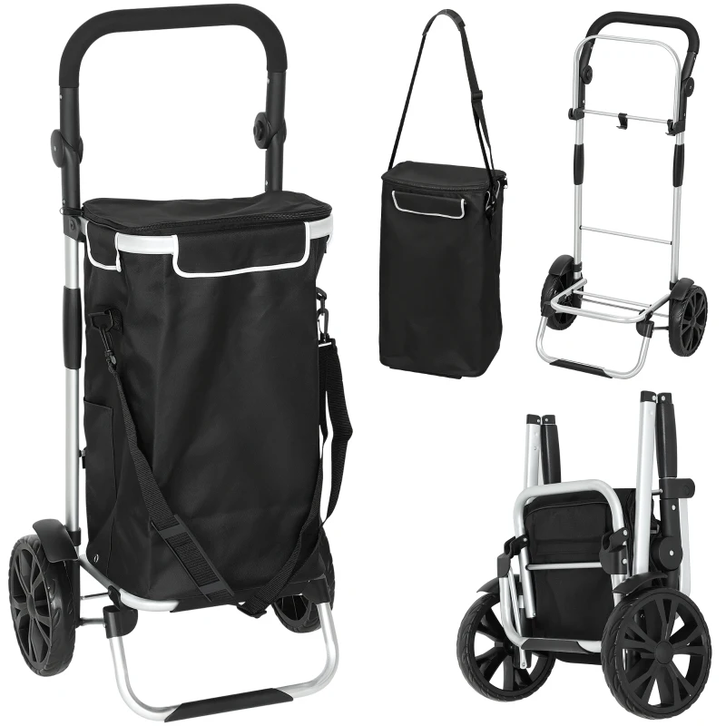 HOMCOM 3-in-1 Einkaufstrolley klappbar mit 40L Kapazität belastbar Trolley bis 25kg mit Kühlfach Schwarz