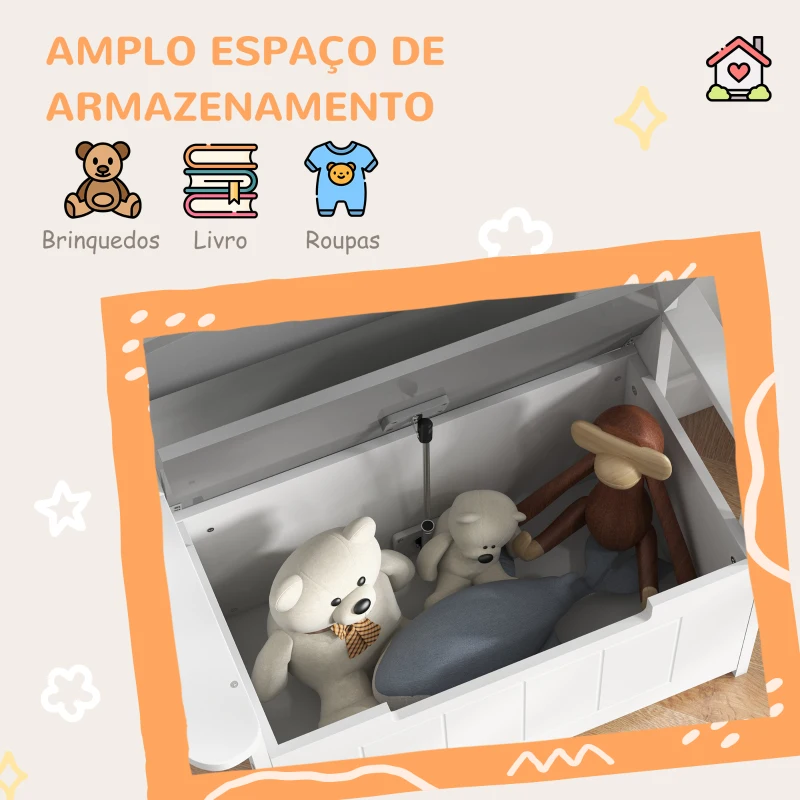 AIYAPLAY Baú de Brinquedos Infantil Banco de Armazenamento para Crianças com Encosto e Tampa Amortecida 68,5x34x58 cm Cinza e Branco