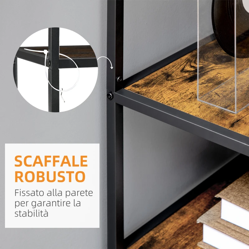 HOMCOM Mobile Libreria a 7 Livelli in Legno e Acciaio Stile Industriale, 83x34x180 cm, Marrone