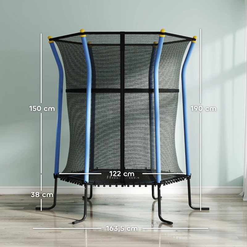 HOMCOM Trampolin für Kinder, Ø163,5 cm, mit Sicherheitsnetz, gepolstert, Stahl, belastbar bis 50 kg, Schwarz & Blau
