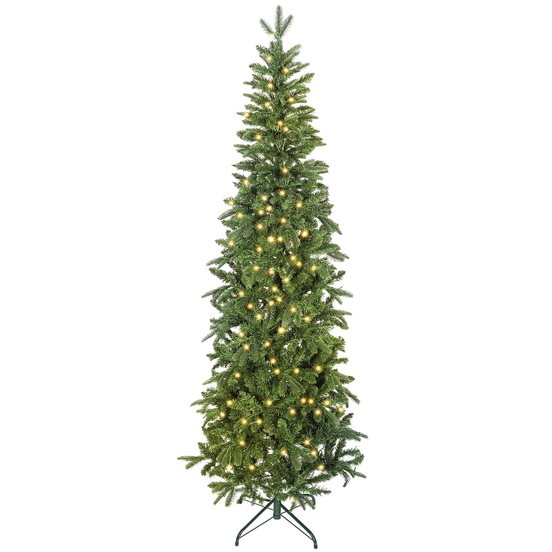 HOMCOM Sapin de Noël artificiel 210 cm, arbre de Noël slim avec 300 lumières 8 modes d'éclairage 826 branches articulées, vert