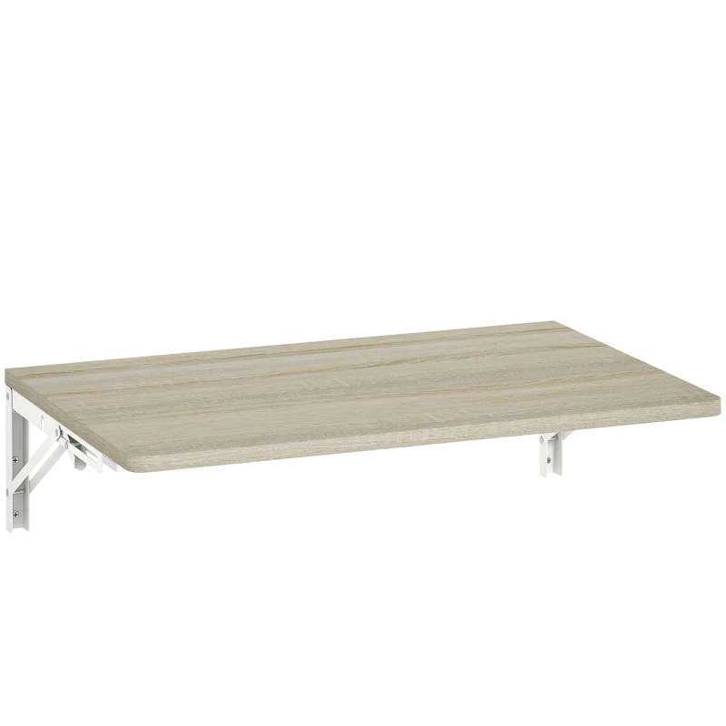HOMCOM Wandklaptafel, 60x40 cm Klaptafel, Ruimtebesparend Zwevend Bureau met afgeronde hoeken, voor Homeoffice, Woonkamer, Slaapkamer, Keuken, Eiken