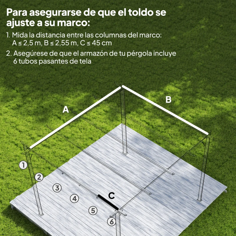 Outsunny Cubierta para Techo Retráctil de 2,5x2,55m para Pérgola 3x3 Tela de Repuesto con 10 Orificios de Drenaje Café