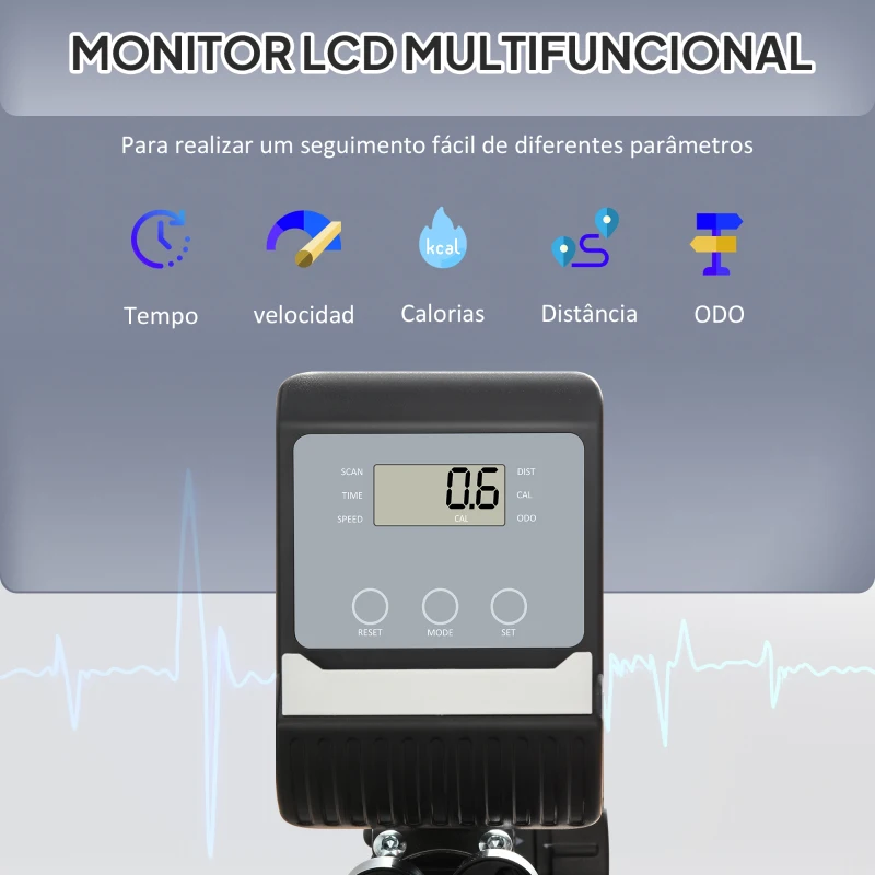 HOMCOM Bicicleta Estática com Encosto 8 Níveis de Resistência Bicicleta Banco Ajustável e Ecrã LCD 121-142x62x101 cm Preto