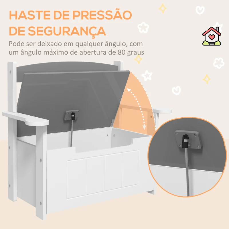 AIYAPLAY Baú de Brinquedos Infantil Banco de Armazenamento para Crianças com Encosto e Tampa Amortecida 68,5x34x58 cm Cinza e Branco