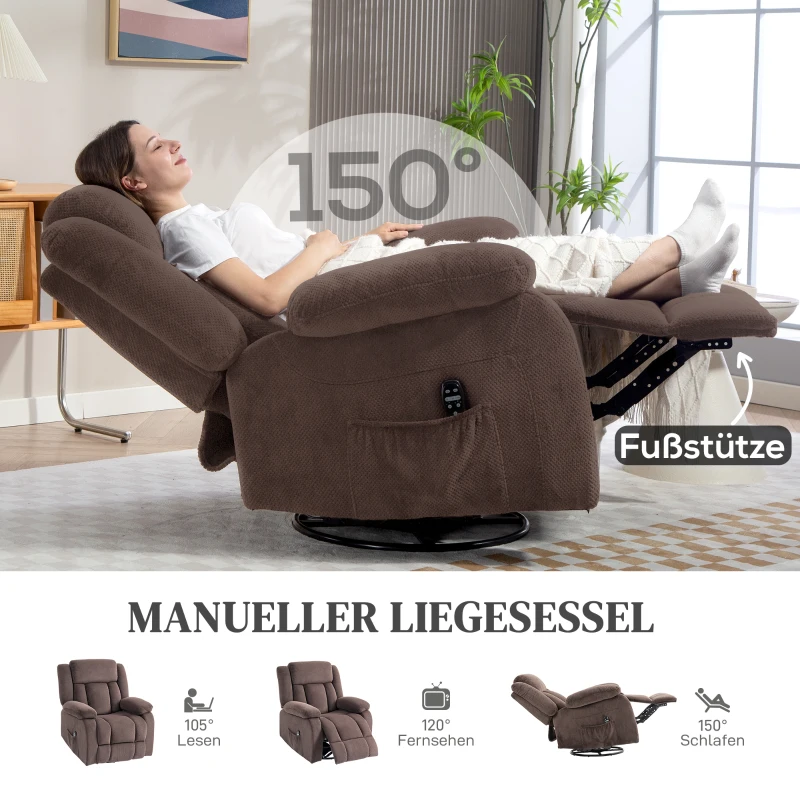 HOMCOM Massagestoel, 8 vibratiepunten, 5 modi, lendenverwarming, verstelbaar, draaibaar, gestoffeerde stoel, bruin(m-5)