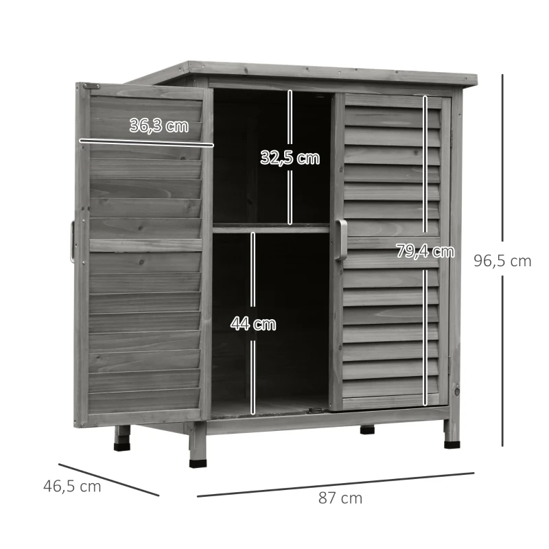 Outsunny Armario para Terraza de Madera con 2 Estantes Interiores 2 puertas y Techo Inclinado para Exterior Terreza 87x46,5x96,5 cm Gris(m-3)