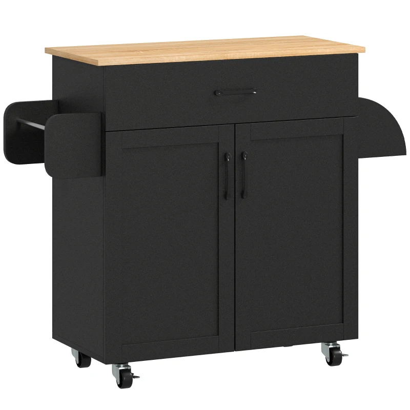 HOMCOM Küchenwagen mit viel Stauraum Schublade Schrank 2 Türen mit höhenverstellbarem Regal 105 x 36 x 85 cm schwarz