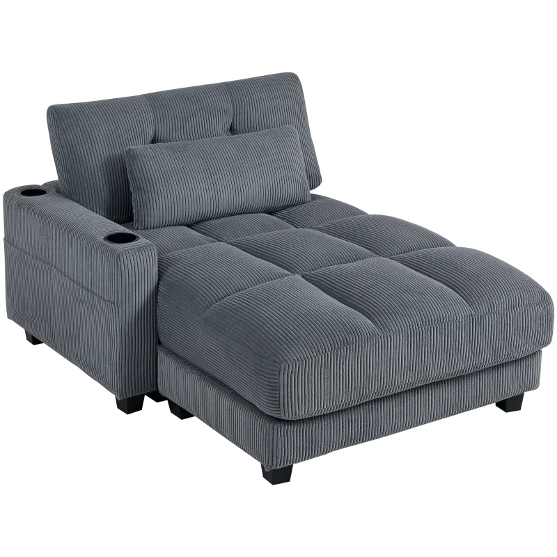 HOMCOM Sofá cama con cojín, espuma, convertible en cama, portavasos, gris