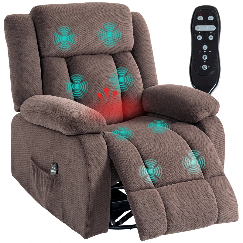 HOMCOM Massagestoel, 8 vibratiepunten, 5 modi, lendenverwarming, verstelbaar, draaibaar, gestoffeerde stoel, bruin(m-11)