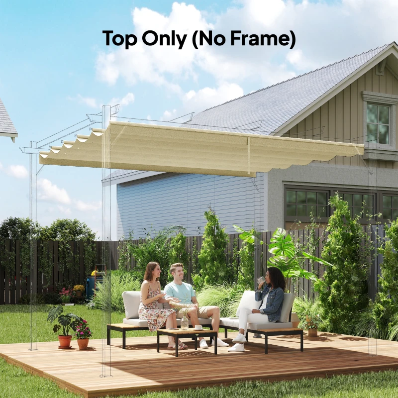 Outsunny Retractable Pergola Cover, 3.5 x 2.6 m Replacement Canopy Fabric for 4 x 3 m Frame, Roof Top Only, Cream White