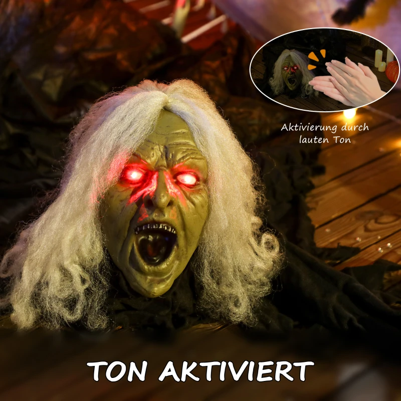 Outsunny 183cm Halloween Dekoration Halloween Zombie-Alte mit LED-Lichter, Soundfunktion, für Party(m-4)