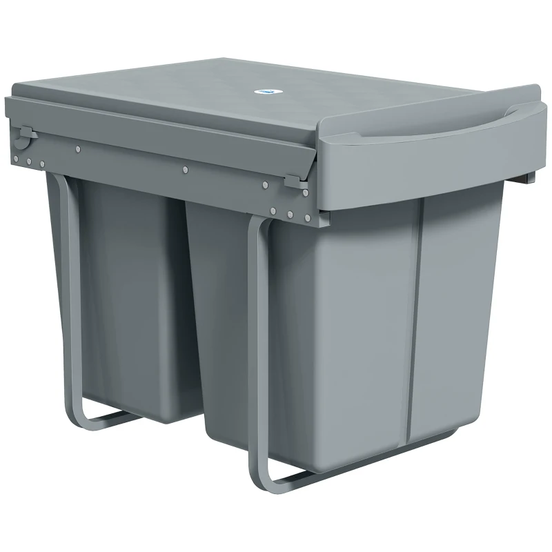 HOMCOM Poubelle sous évier 2 Conteneurs de recyclage extractibles 2 x 20 L Glissement doux Gris
