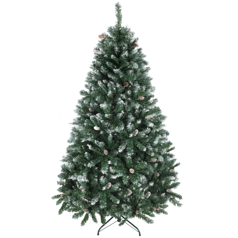 HOMCOM Árvore de Natal Artificial 180 cm Árvore de Natal com 910 Ramos com Efeito Neve 58 Pinhas Verde