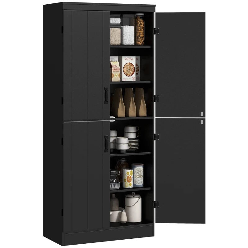 HOMCOM Buffet alto para cocina, armario de cocina con 4 puertas y 6 niveles y estantes ajustables, 76 x 40 x 176,7 cm, negro