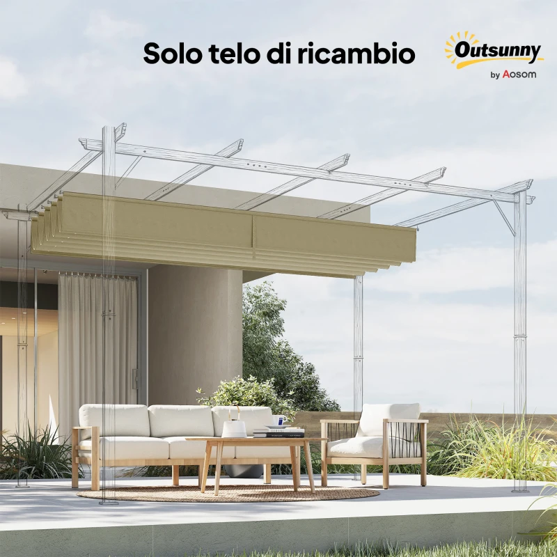 Outsunny Copertura per Gazebo Pergola 4x3 m in Poliestere Traspirante Beige con 10 Fori di Drenaggio