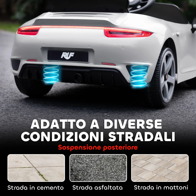 AIYAPLAY Macchina per Bambini 3-5 Anni con Licenza Ufficiale RUF GT, Telecomando, Cintura di Sicurezza e Musica, Bianco