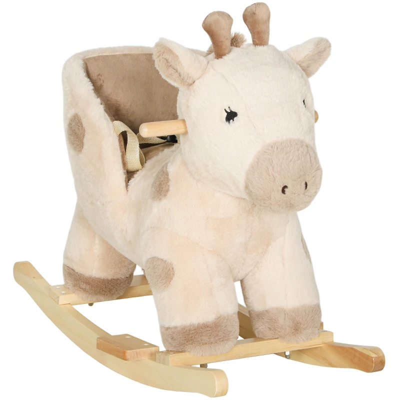 AIYAPLAY Schaukelpferd für Kinder Giraffe Babyschaukelspielzeug mit Soundeffekt, Sicherheitsgurt, 68x35x50cm, beige