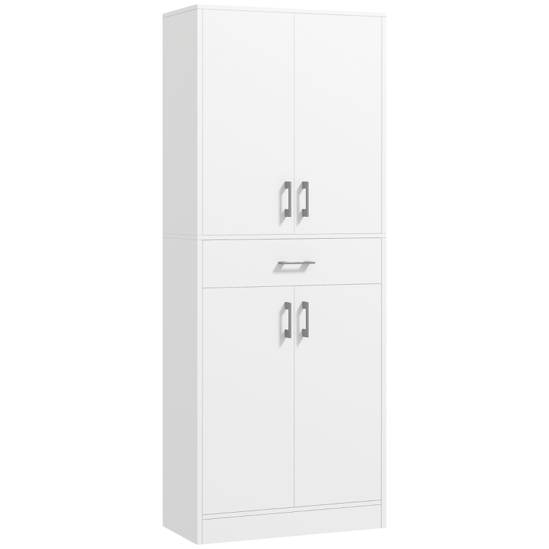 HOMCOM Credenza Cucina Alta con 2 Armadietti e un Cassetto Centrale, Ripiani Regolabili e 4 Ante Totali, Bianco