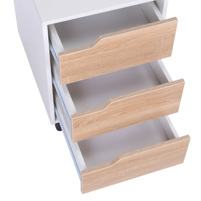 HOMCOM Cajonera de Oficina con Ruedas Mueble Archivador con 3 Cajones Cajonera para Escritorio Estudio 40x50x57,5 cm Roble y Blanco