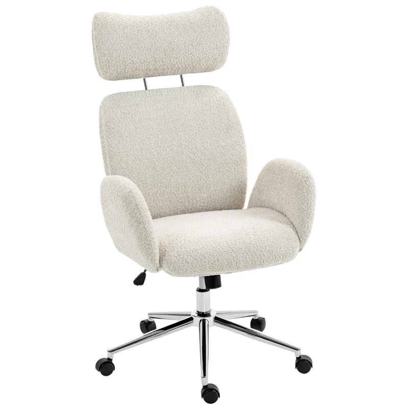 HOMCOM Bureaustoel met verstelbare hoofdsteun, ergonomische bureaustoel, kantelfunctie, in hoogte verstelbaar, grijswit