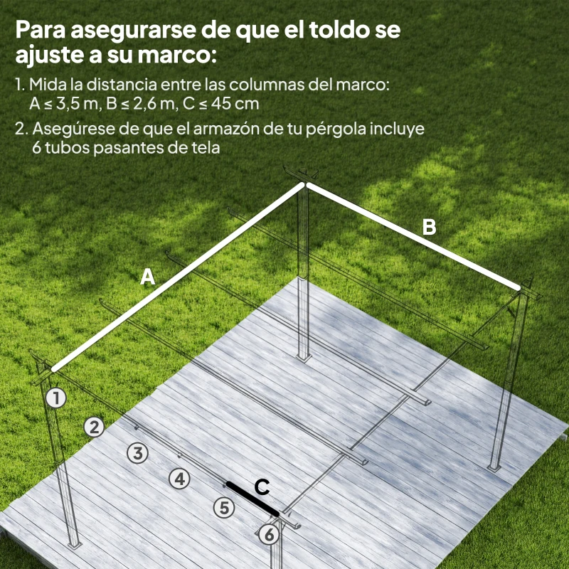 Outsunny Cubierta para Techo Retráctil de 3,5x2,6m para Pérgola de 4x3 Tela de Repuesto con 10 Orificios de Drenaje Café