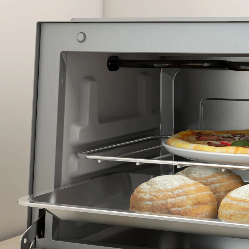 HOMCOM Mini Oven, 9L Countertop Electric Grill, Toaster Oven with Adjustable Temperature, Timer, Dishwasher Safe Baking Tray and Wire Rack, 750W, Silver